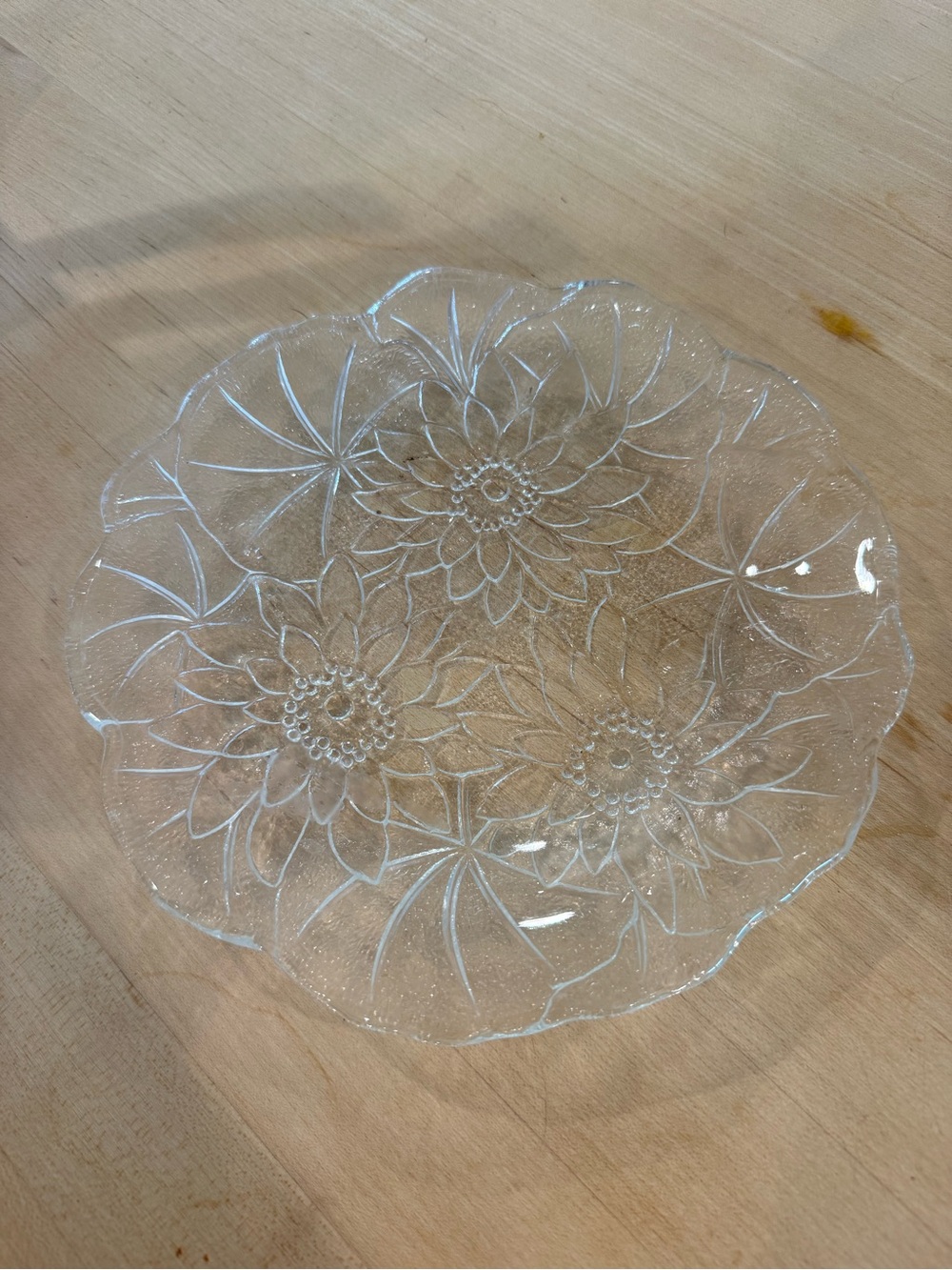 Clear Floral Glass Serving Plate - Decorative Home Art